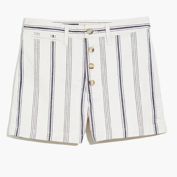 Madewell • white & blue striped high waist shorts with front buttons - size 26 - Picture 4 of 9